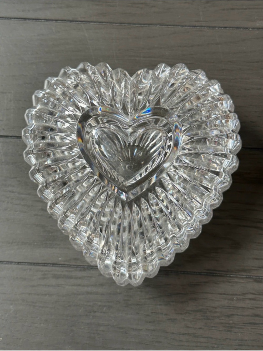 Crystal Heart Trinket Box Pressed Glass Ribbed Fluted Pattern 6”